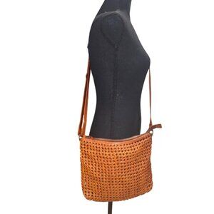 Vilenca Holland Genuine Leather Woven Crossbody Bag M Brown Boho Hippie Cottage